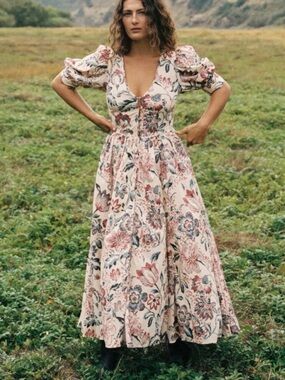 NWT Christy Dawn the Marie Dress Floral Autumn Garden Bisque Size Small